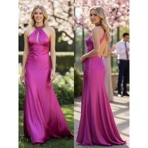 NWT MAC DUGGAL DRESS GOWN PINK HALTER WEDDING GUEST BRIDESMAID EVENING FORMAL
